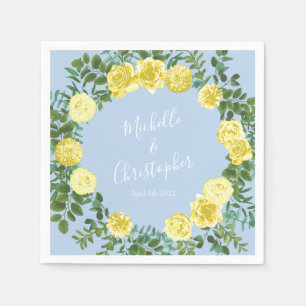 Guardanapo De Papel Casamento Floral Rosa Azul Claro Amarelo e Pálido