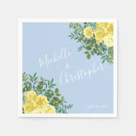 Guardanapo De Papel Casamento Floral Rosa Azul Claro Amarelo e Pálido
