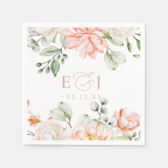 Guardanapo De Papel Casamento Floral Rosa Bege Botânico Moderno Elegan (Frente)