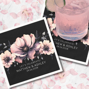Guardanapo De Papel Casamento Floral Rosa Preto Moderno e Tendência