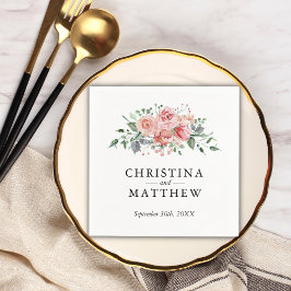 Guardanapo De Papel Casamento Floral Rosa-Rosa de-Aquarela