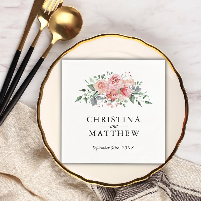 Guardanapo De Papel Casamento Floral Rosa-Rosa de-Aquarela (Criador carregado)