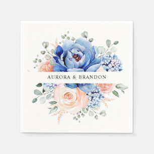 Guardanapo De Papel Casamento Floral Rosa-Rosa-Rosa-Cinzento-marinho A