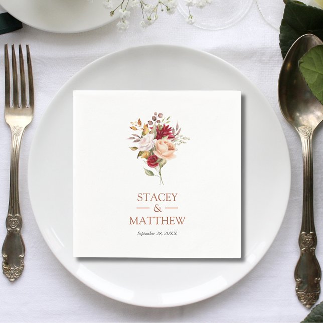 Guardanapo De Papel Casamento Floral Rosa Rosa Rosa Rosa Rosa Elegante (Criador carregado)