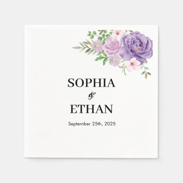 Guardanapo De Papel Casamento Floral Rosa Roxo (Frente)