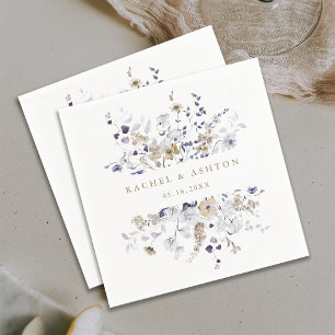 Guardanapo De Papel Casamento Floral Roxo Branco Dourado Romântico