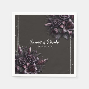 Guardanapo De Papel Casamento Floral Roxo de Frutas & Rosa Lírio Preto