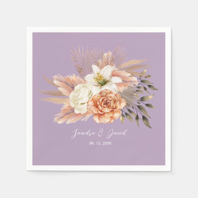 Guardanapo De Papel Casamento Floral Roxo Pêssego (Frente)