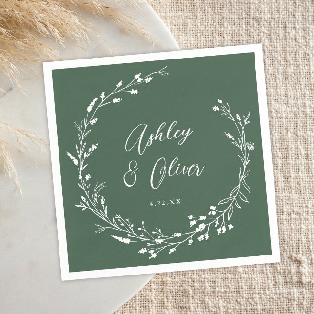 Guardanapo De Papel Casamento Floral Rustic Boho Dark Green (Criador carregado)