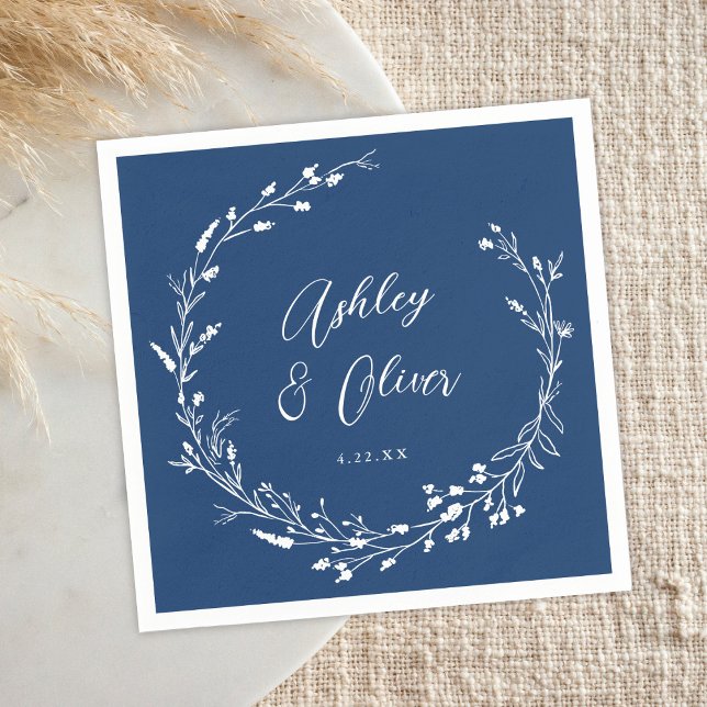 Guardanapo De Papel Casamento Floral Rustic Boho Marinho Blue Wildflow (Criador carregado)