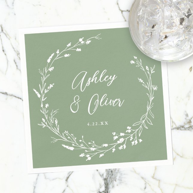 Guardanapo De Papel Casamento Floral Rustic Boho Sage Green (Criador carregado)
