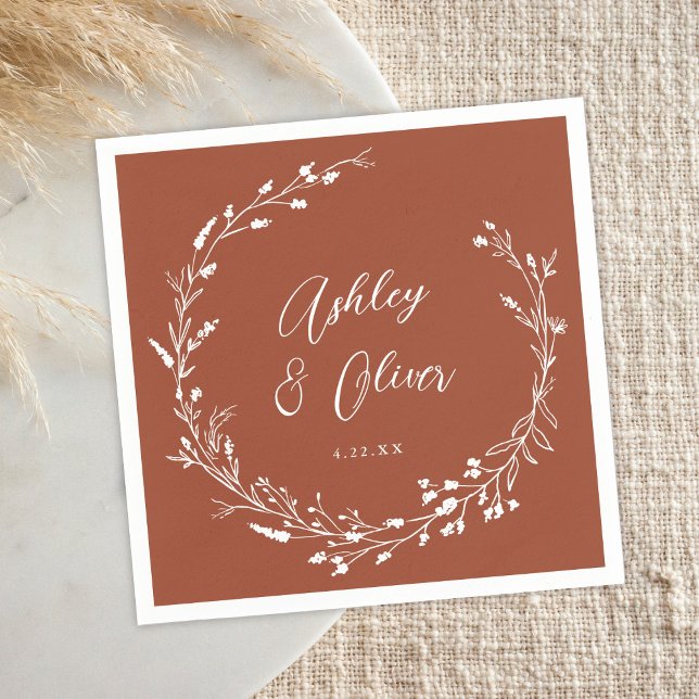 Guardanapo De Papel Casamento Floral Rustic Boho Terracotta Wildflower (Criador carregado)