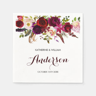 Guardanapo De Papel Casamento Floral Rustic Burgundy Marsala Chic