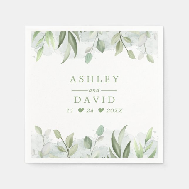 Guardanapo De Papel Casamento Floral Rustic Watercolor Greenery (Frente)