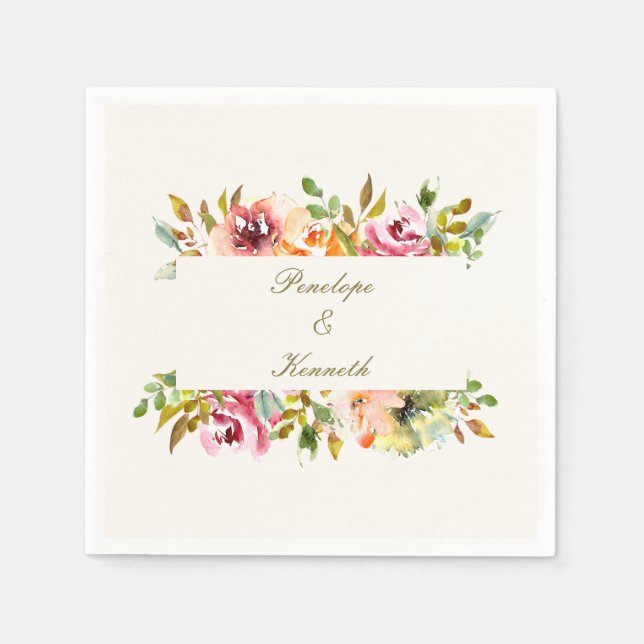 Guardanapo De Papel Casamento Floral Rustic Watercolor Personalizado (Frente)
