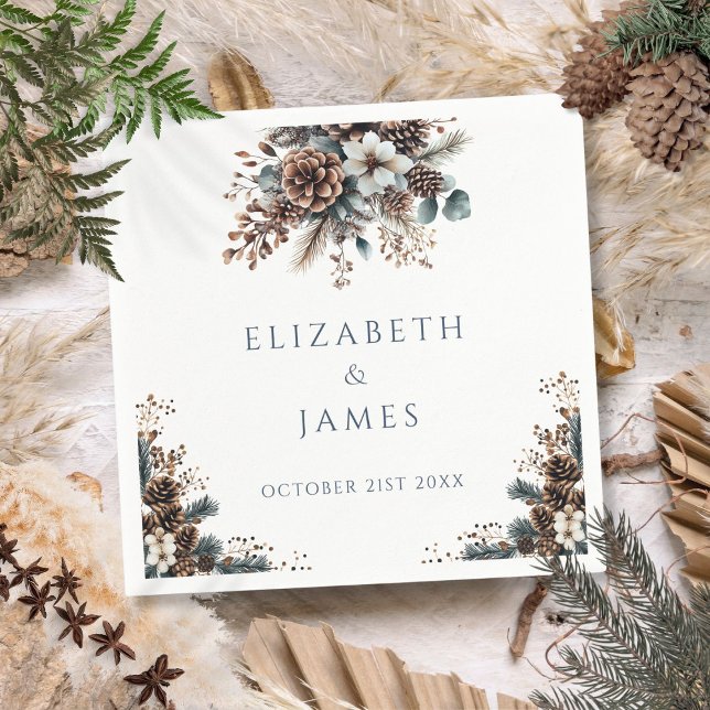 Guardanapo De Papel Casamento Floral Rústico Elegante de Floresta Pinh (Elegant Rustic Forest Floral Pinecones Wedding Napkins)
