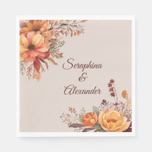 Guardanapo De Papel Casamento Floral Rústico em Aquarela de Outono