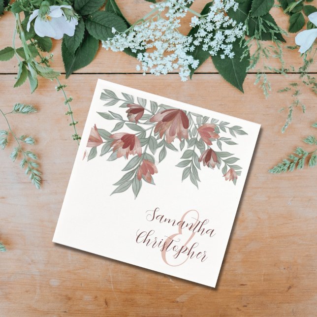 Guardanapo De Papel Casamento Floral Rústico Terracota e Folhagem (Criador carregado)