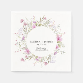 Guardanapo De Papel Casamento Floral Selvagem Cor-de-Rosa-Esbranquiçad