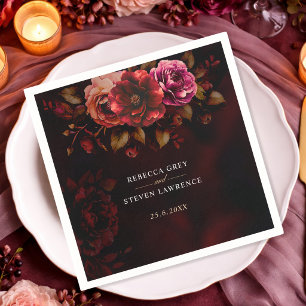 Guardanapo De Papel Casamento floral sombrio vermelho elegante preto 