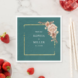 Guardanapo De Papel Casamento Floral Terracota Aquarela Azul Outono