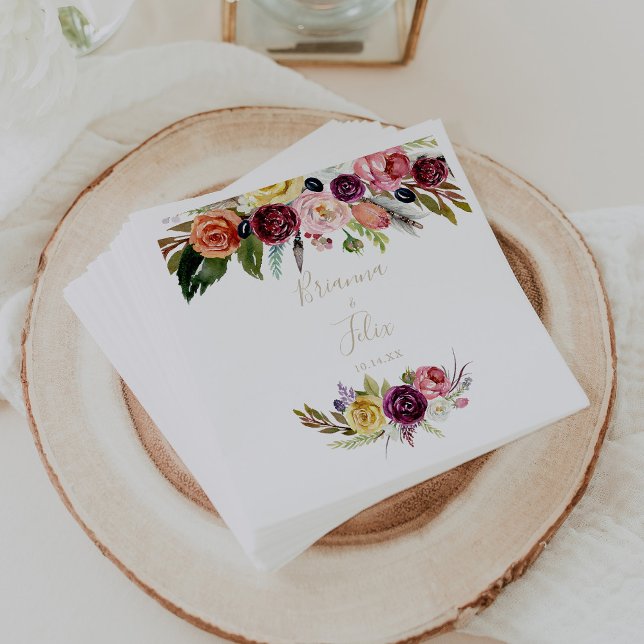 Guardanapo De Papel Casamento Floral Tropical de Boho de Pena Selvagem (Criador carregado)