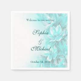 Guardanapo De Papel Casamento floral turquesa elegante