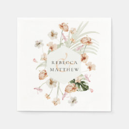 Guardanapo De Papel Casamento Floral Verde Boho Elegante Rosa