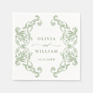 Guardanapo De Papel Casamento Floral Verde do Ornamentado Renascentist