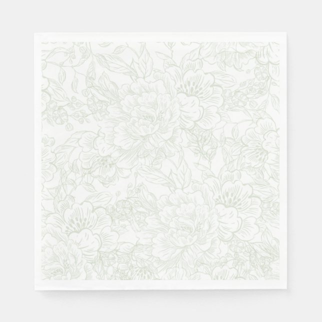 Guardanapo De Papel Casamento Floral Verde Elegante Chinoiserie (Frente)