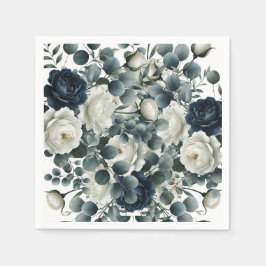 Guardanapo De Papel Casamento Floral Verde Moderno Azul Escuro e Branc