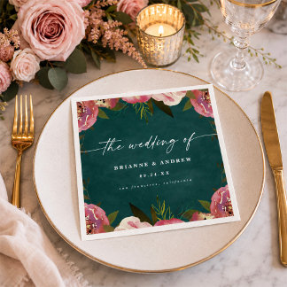 Guardanapo De Papel Casamento Floral Verde Teal Blooming Chic