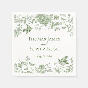 Guardanapo De Papel Casamento Floral Verde Toile De Jouy Vintage