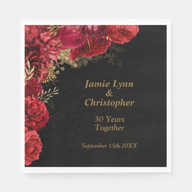 Guardanapo De Papel Casamento Floral Vermelho Anniversário Napkins (Frente)