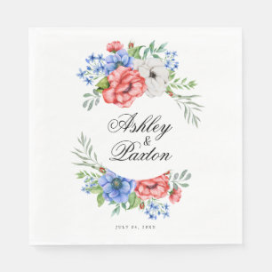 Guardanapo De Papel Casamento Floral Vermelho, Branco e Azul