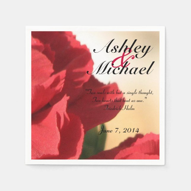 Guardanapo De Papel Casamento Floral Vermelho de Cotação Personalizada (Frente)