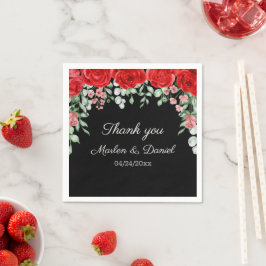 Guardanapo De Papel Casamento Floral Vermelho E Negro Elegante