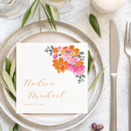 Guardanapo De Papel Casamento Floral Vibrante de Verão Laranja Rosa