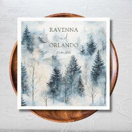Guardanapo De Papel Casamento Floresta de Pinheiros Neve Névoa de Inve
