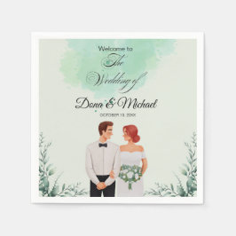 Guardanapo De Papel Casamento fluído com aquarela verde personalizada