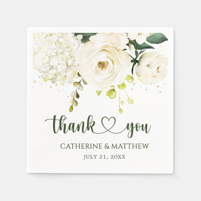 Guardanapo De Papel Casamento Foliar de Rosas Brancas Greenery (Frente)