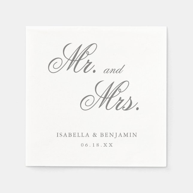 Guardanapo De Papel Casamento Formal Cinza Tradicional Elegante (Frente)
