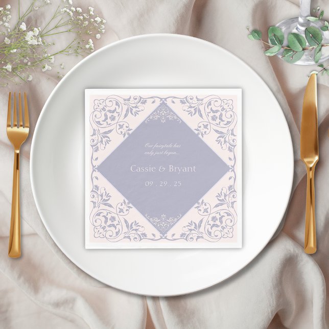 Guardanapo De Papel Casamento Formal Da Era Da Regência Roxa Francesa (Elegant blush pink and lavender purple victorian regency era chinoiserie french lilac wedding decor)