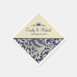 Guardanapo De Papel Casamento Formal De Ivory Lace Marinho Azul Elegan