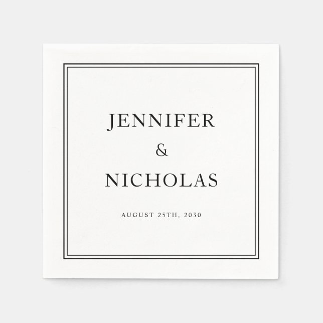 Guardanapo De Papel Casamento Formal De Preto E Branco Elegante (Frente)