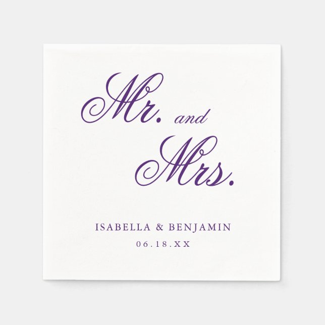Guardanapo De Papel Casamento Formal Elegante Roxo Tradicional (Frente)