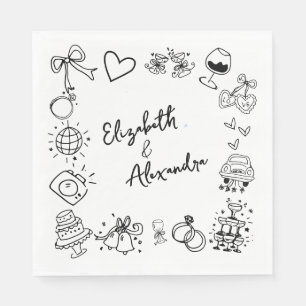 Guardanapo De Papel Casamento Francês Quirky em Mão Desenhada