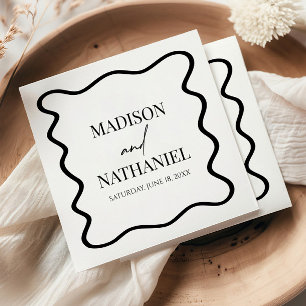Guardanapo De Papel Casamento Fronteira Ondulada Elegante Preto Branco