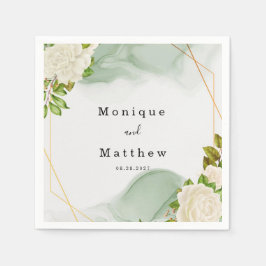 Guardanapo De Papel Casamento Geométrico de Cor Verde das Rosas Branca