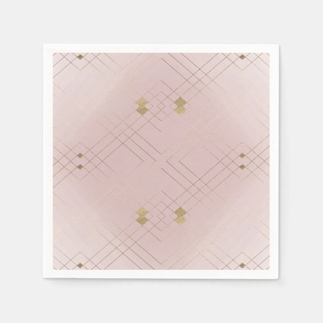 Guardanapo De Papel Casamento Geométrico Deco Gatsby Dourado Rosa-Rosa (Frente)